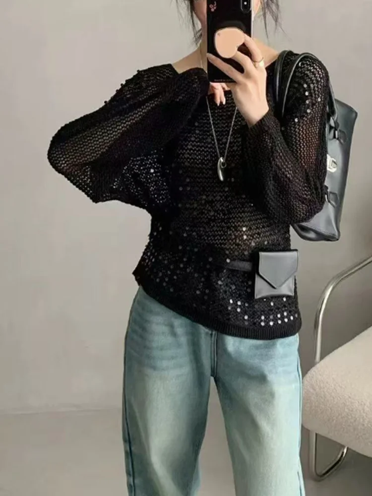 Metallic Decor Knit Pullover