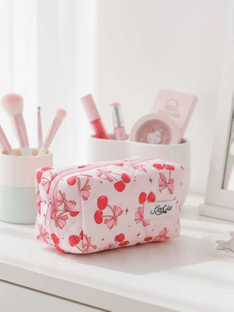 Cherry&Bow Decorative Stitch Makeup Bag