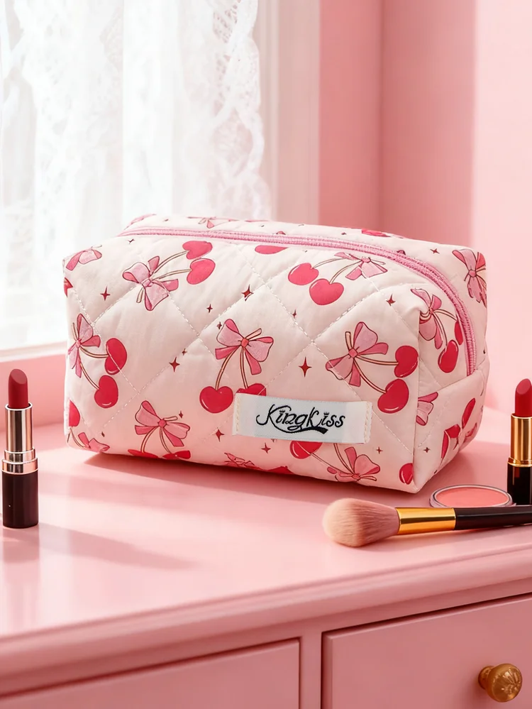 Cherry&Bow Decorative Stitch Makeup Bag