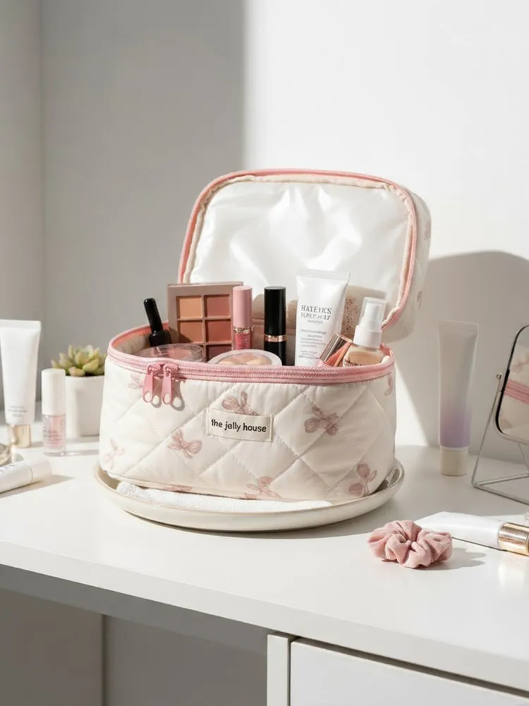 Bow&Decorative Stitch Makeup Bag
