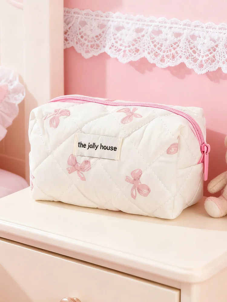 Bow&Decorative Stitch Makeup Bag