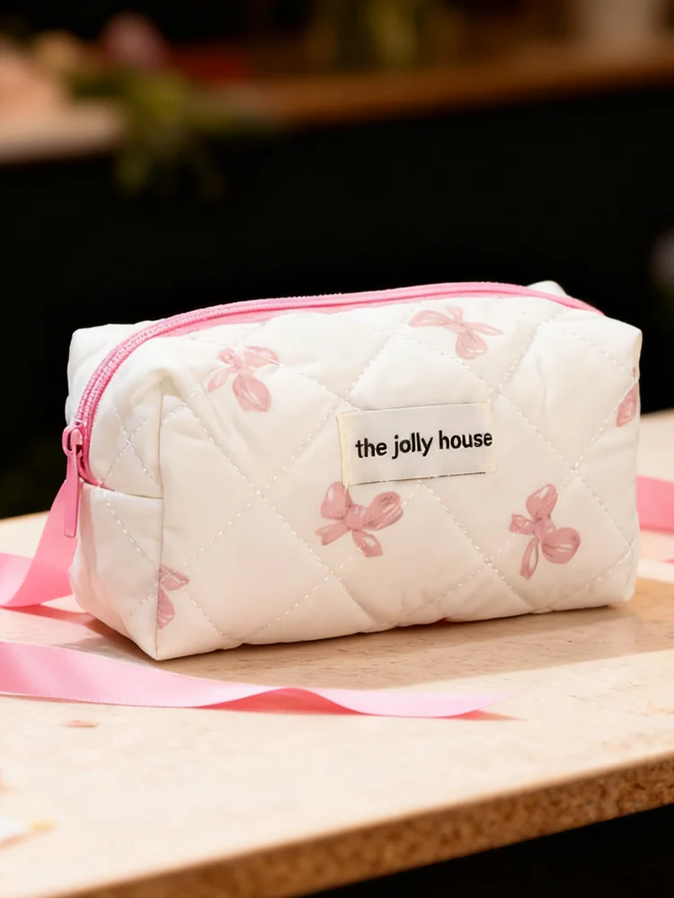 Bow&Decorative Stitch Makeup Bag