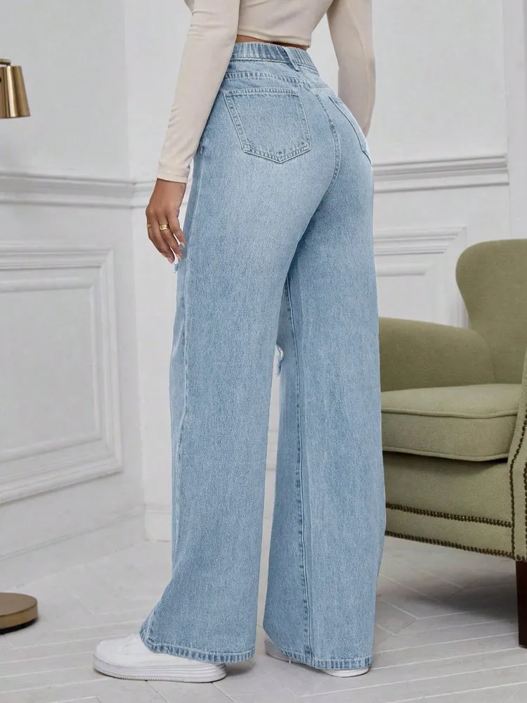 Gathered Straight Leg Jeans