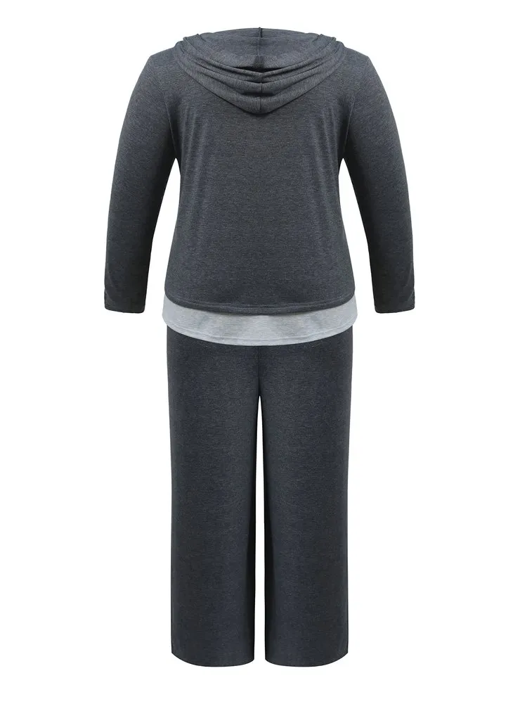 2pcs Plus Size Contrast Pant Co-ords