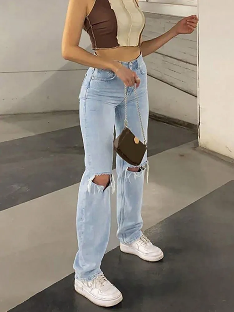 Ripped Straight Leg Jeans