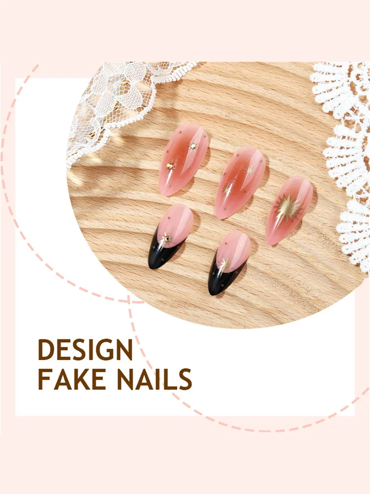 Metal Detail&Rhinestone Artificial Nails