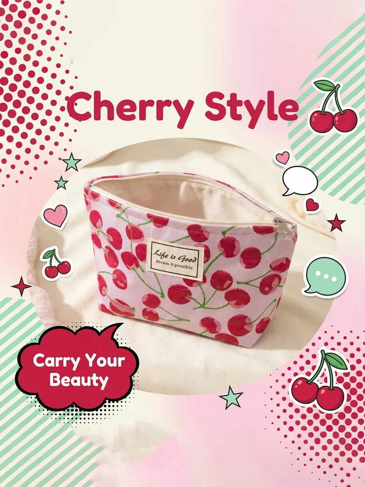 Cherry-pattern Makeup Bag