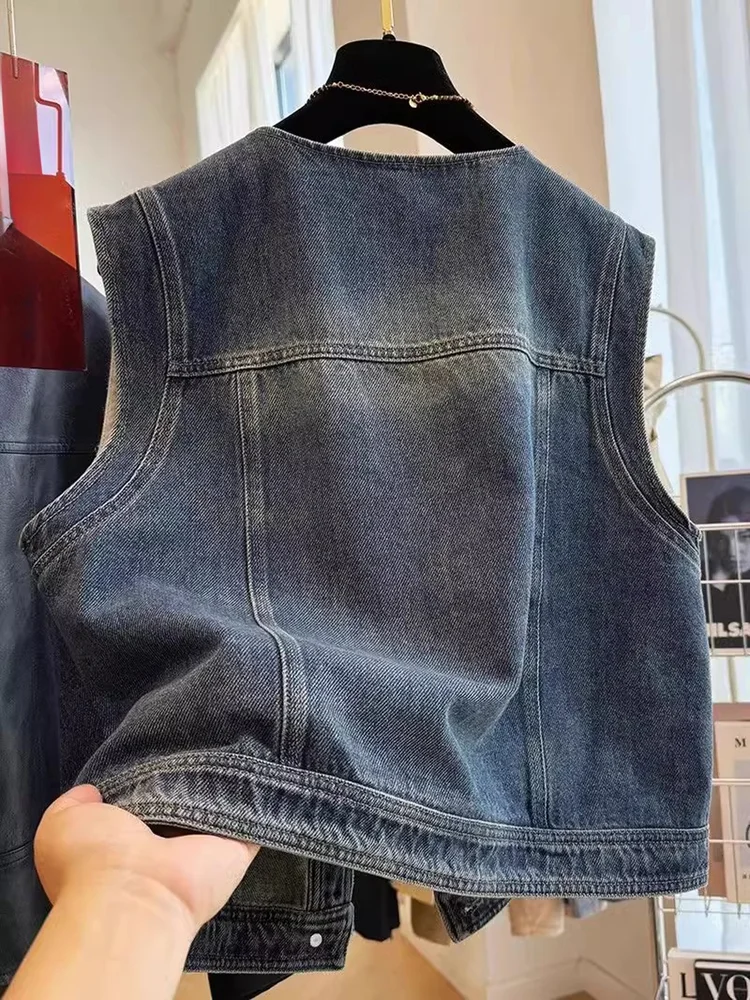 Pintuck Seam Denim Waistcoat