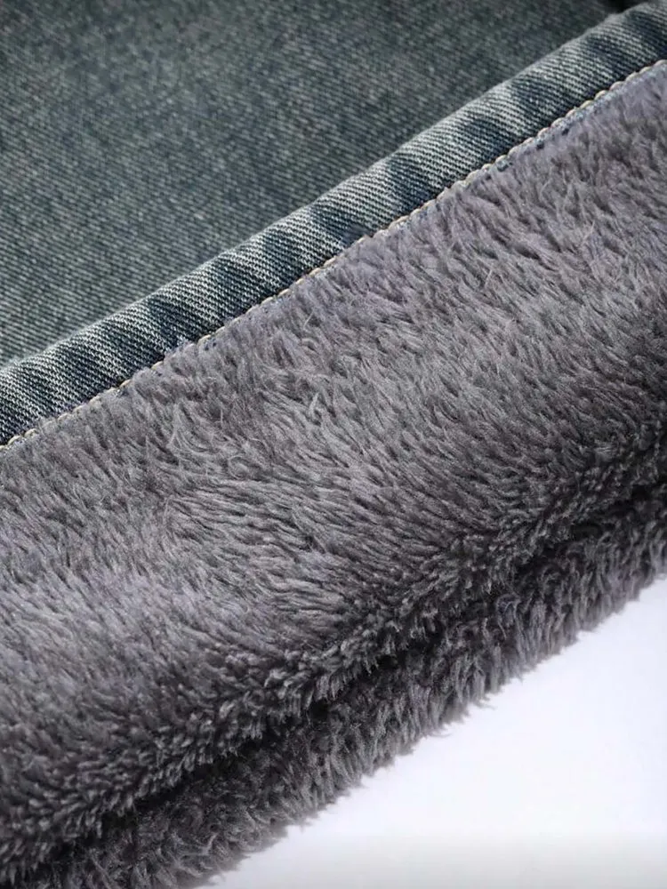 [ High Sretch ] High Waist Fleece-Lined Vintage Dark Wash Straight Leg Jeans
