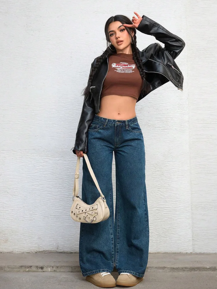 Contrast Stitching Straight Leg Jeans