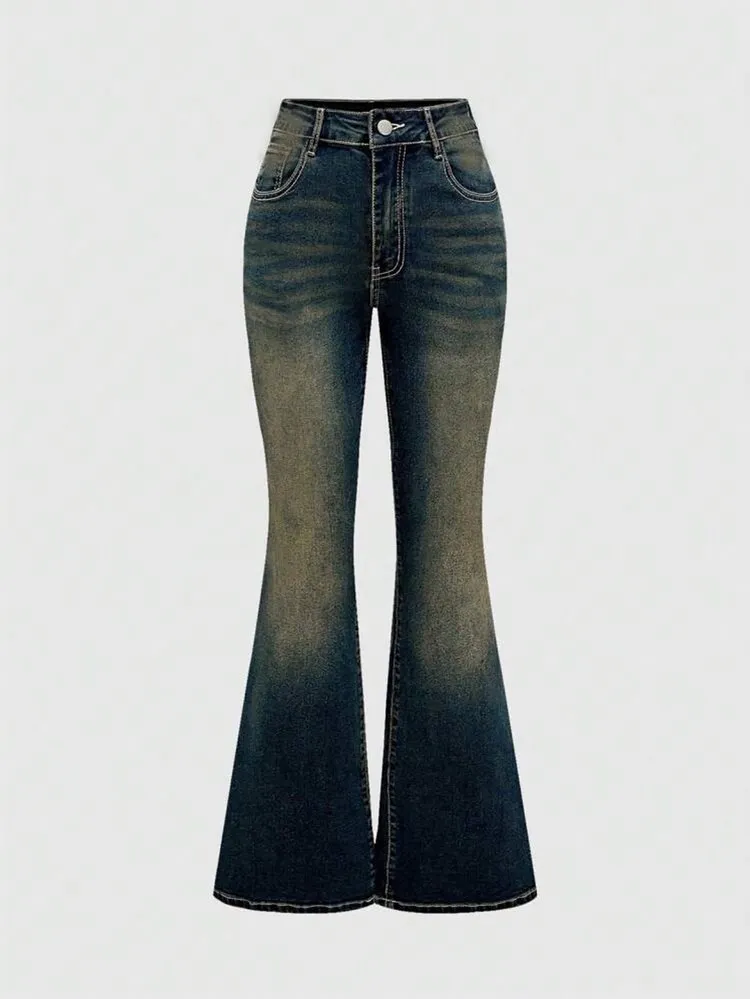 [ High Stretch ] Embroidered Flare Leg Jeans