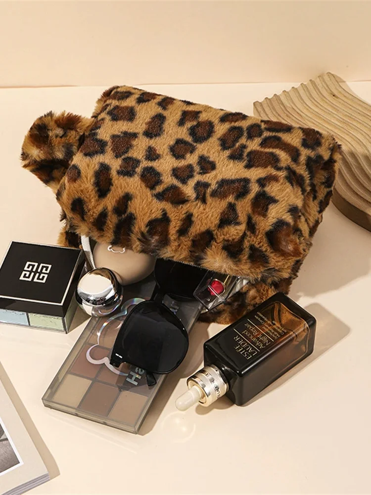 Leopard Print&Fur Makeup Bag