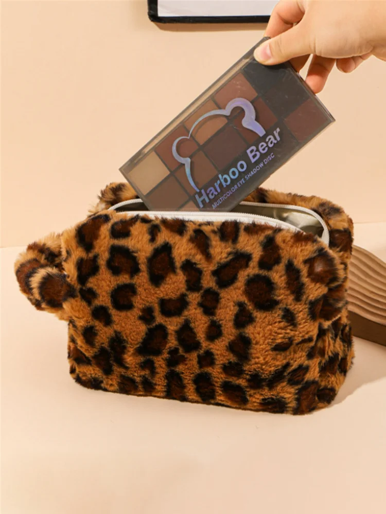 Leopard Print&Fur Makeup Bag