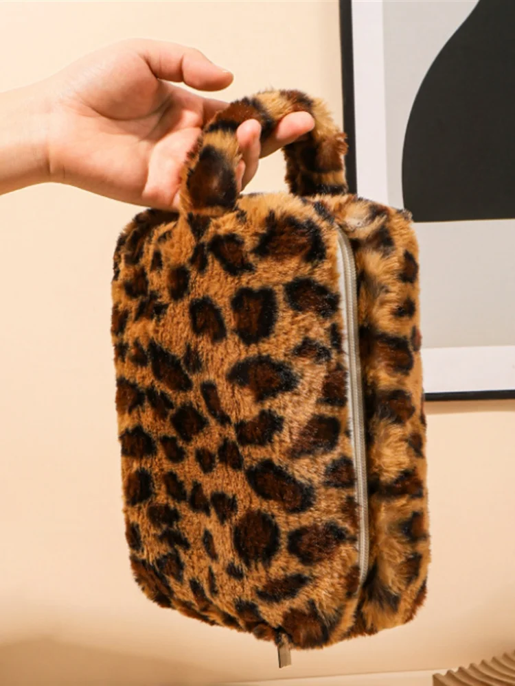 Leopard Print&Fur Makeup Bag