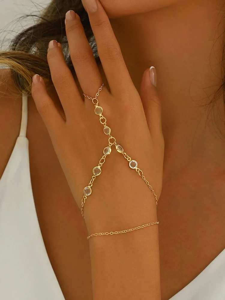 Rhinestone Finger Ring Bracelet