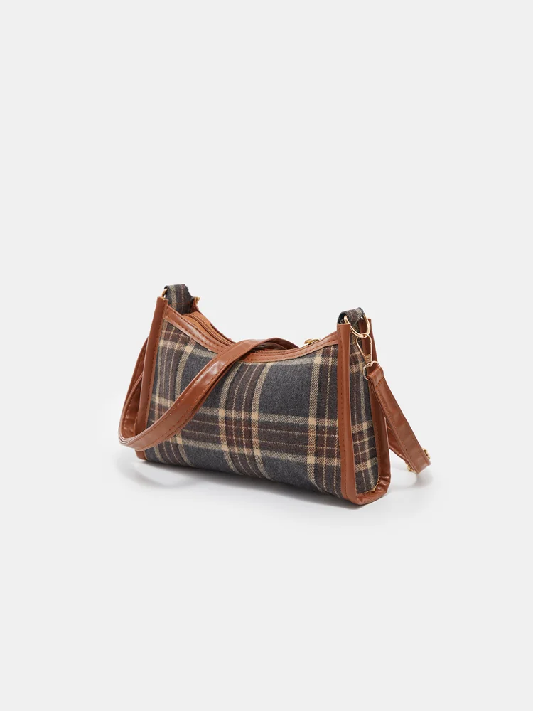 Plaid Bucket Crossbody Bag