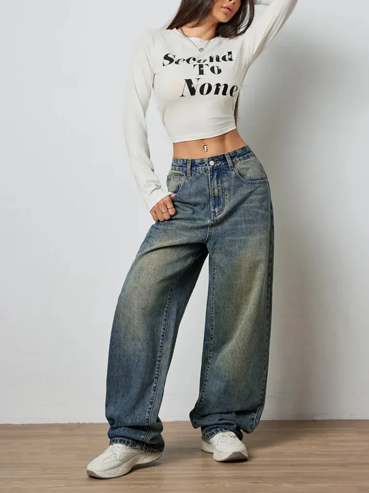 High Waist Vintage Dark Wash Straight Leg Jeans