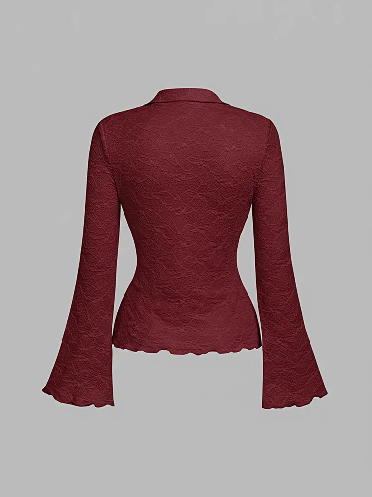 Home 57 Elegant Scalloped Hem Bell Sleeve Lace Blouse