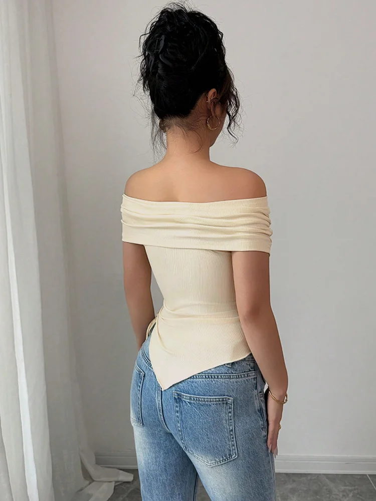 Home 47 Off-Shoulder Crossed Ribbed Top