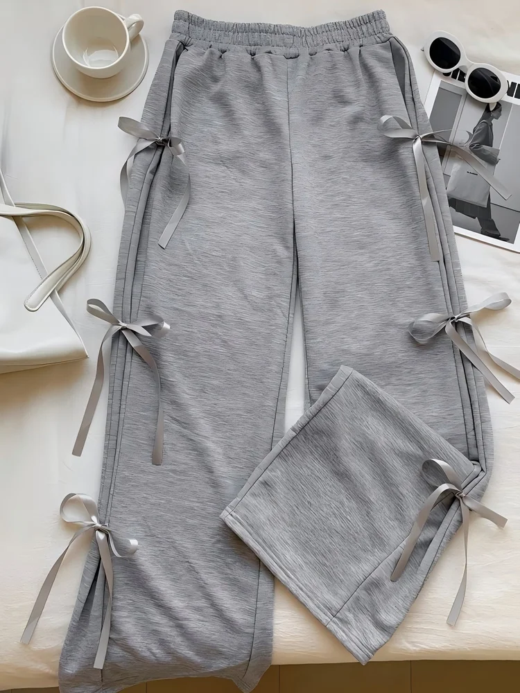 [Slightly Stretchable] High Waist Bow Wide Leg Pants