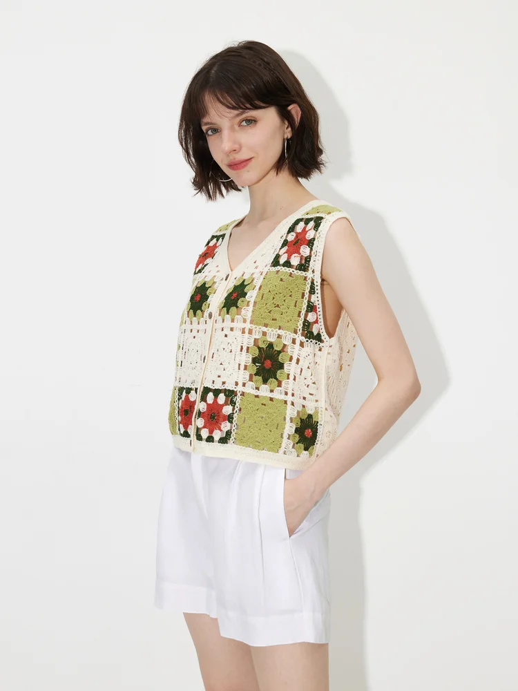 100% Cotton Openwork Knit Cardigan