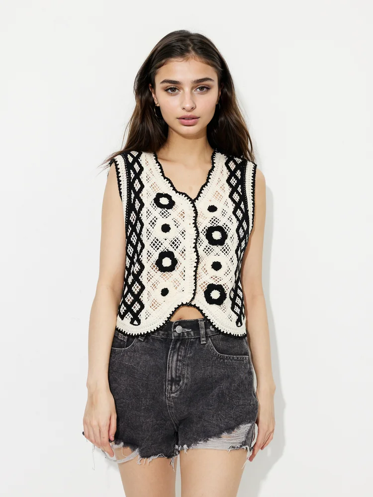 100% Cotton Openwork Knit Cardigan