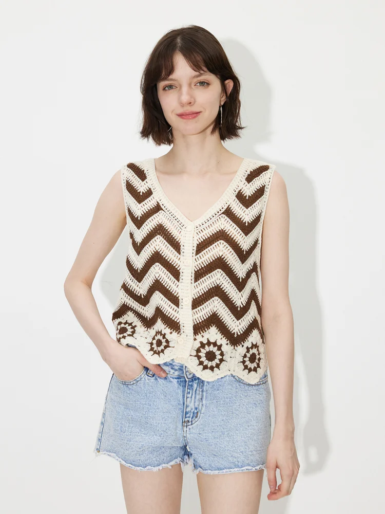 100% Cotton Openwork Knit Cardigan