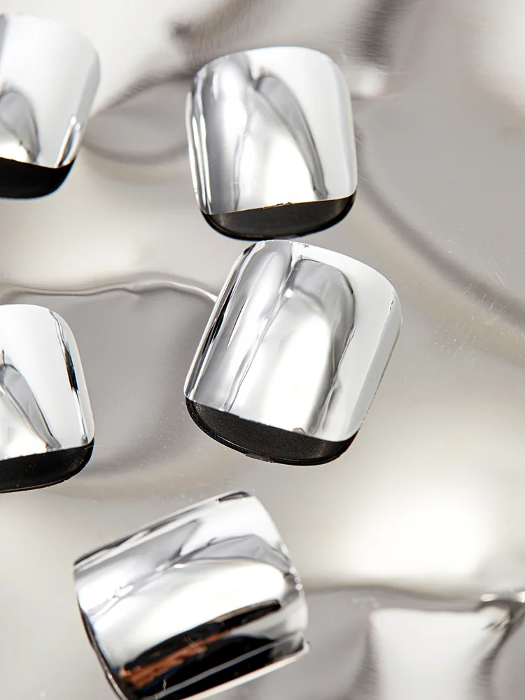 Silver Chrome Powder Press on Toe Nails
