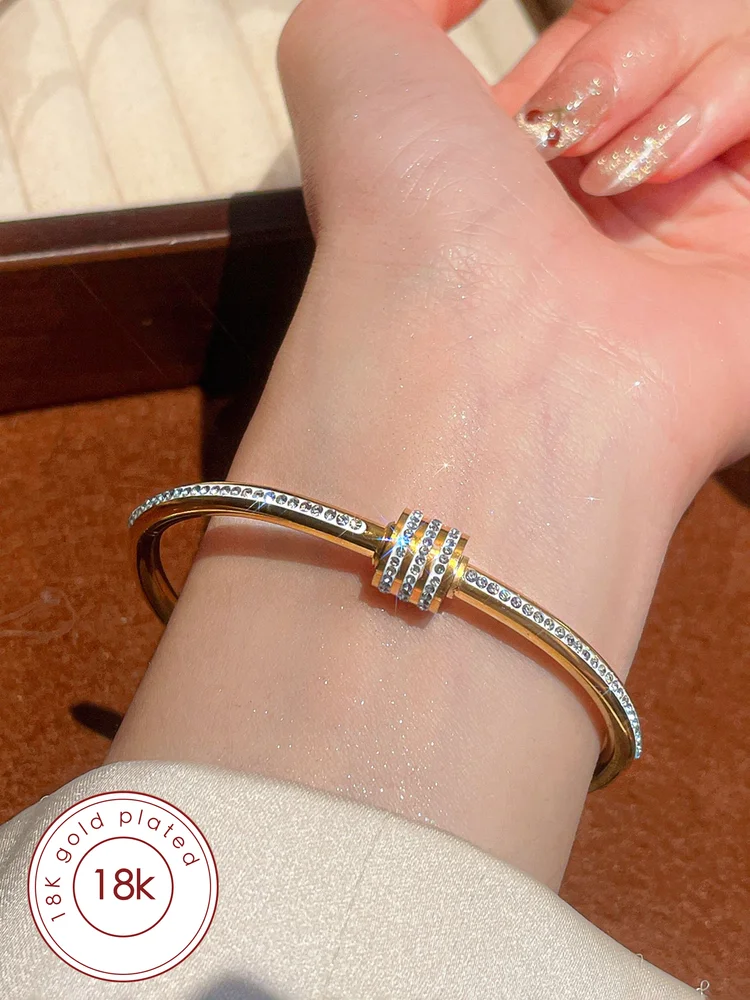 1pc 18K Gold Plated Rhinestone Bangle Bracelets