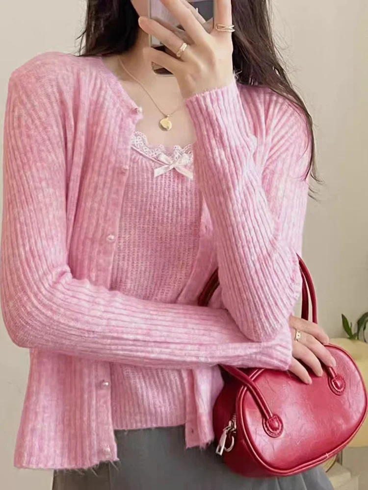 2pcs Lace-trimmed Knit Co-ords