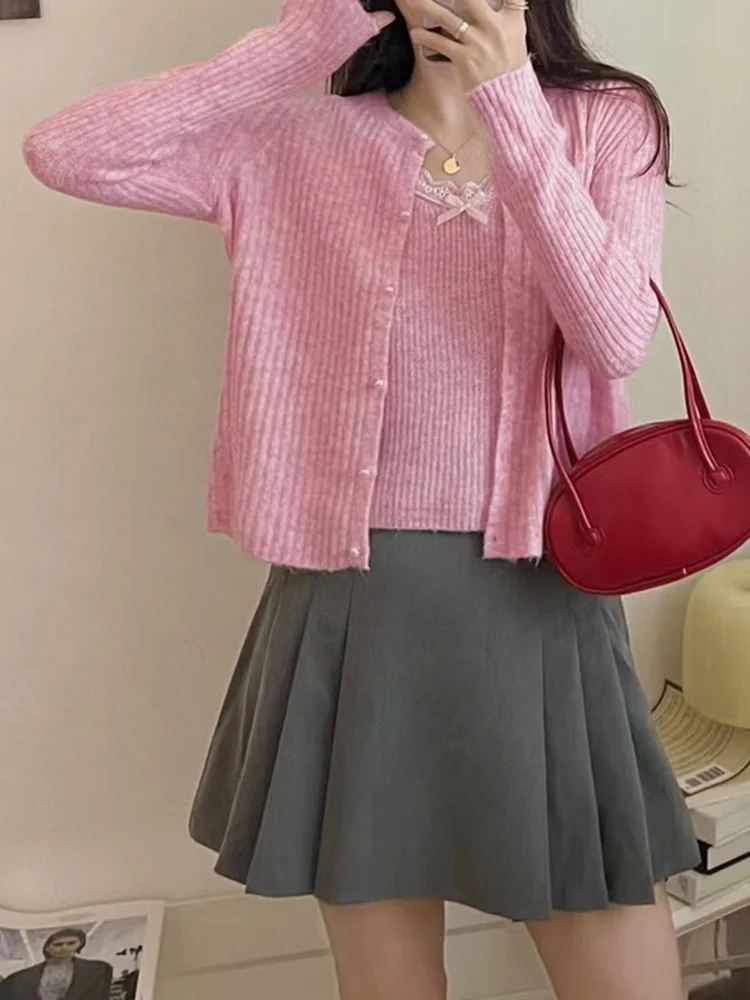 2pcs Lace-trimmed Knit Co-ords