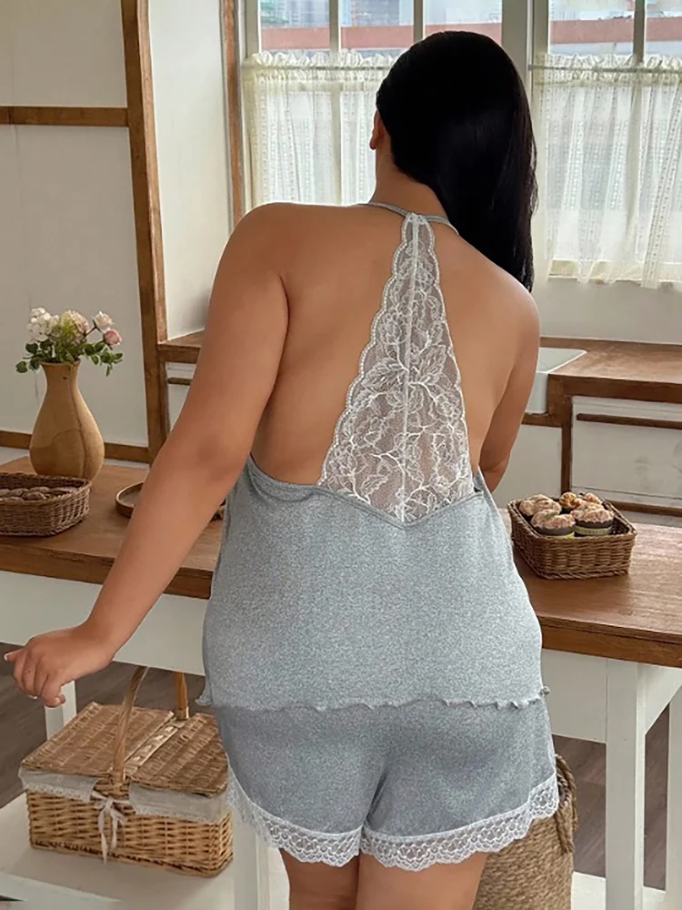 2Pcs Plus Size Lace-trimmed Sleep Set