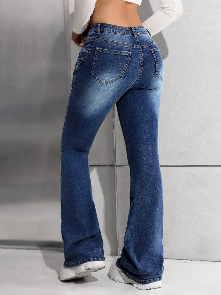 [ High Stretch ] Bow Flare Leg Jeans