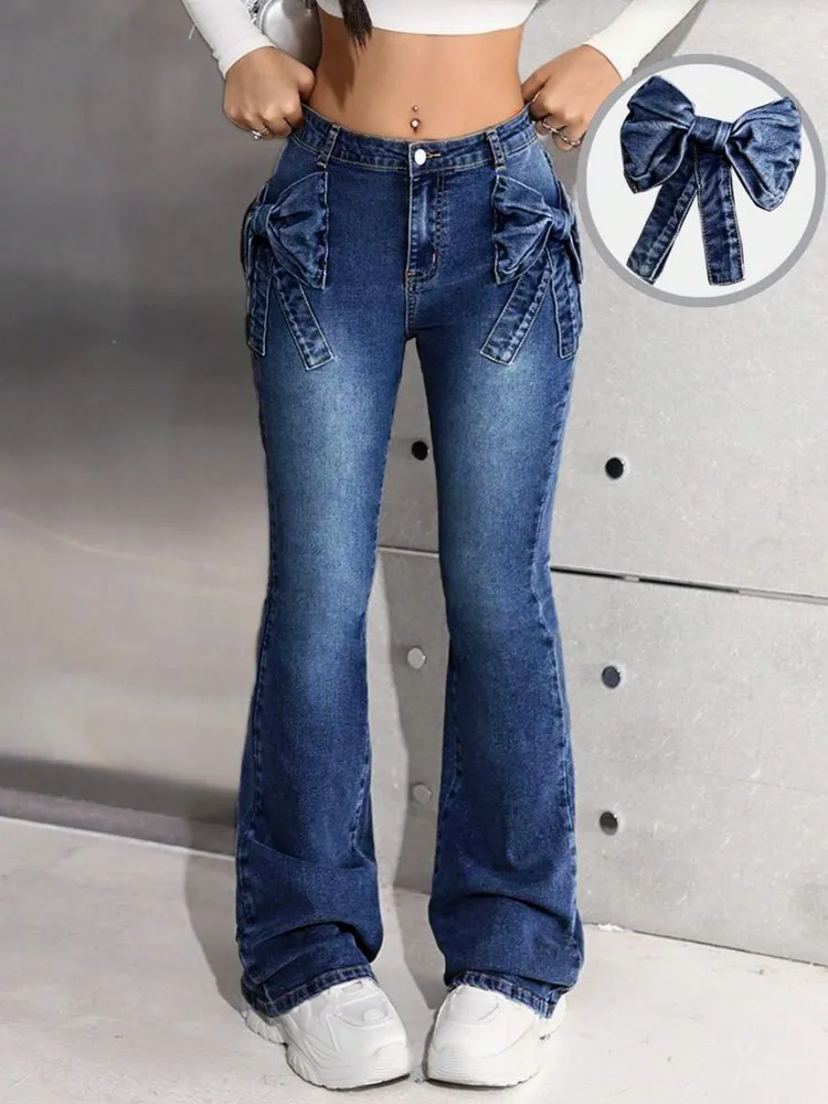 [ High Stretch ] Bow Flare Leg Jeans