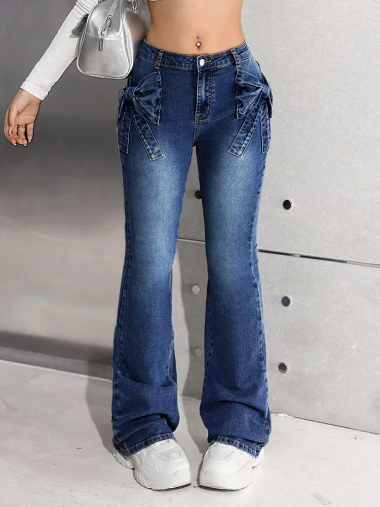 [ High Stretch ] Bow Flare Leg Jeans