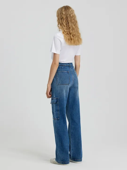 Pocket High Waist Straight Leg Jeans