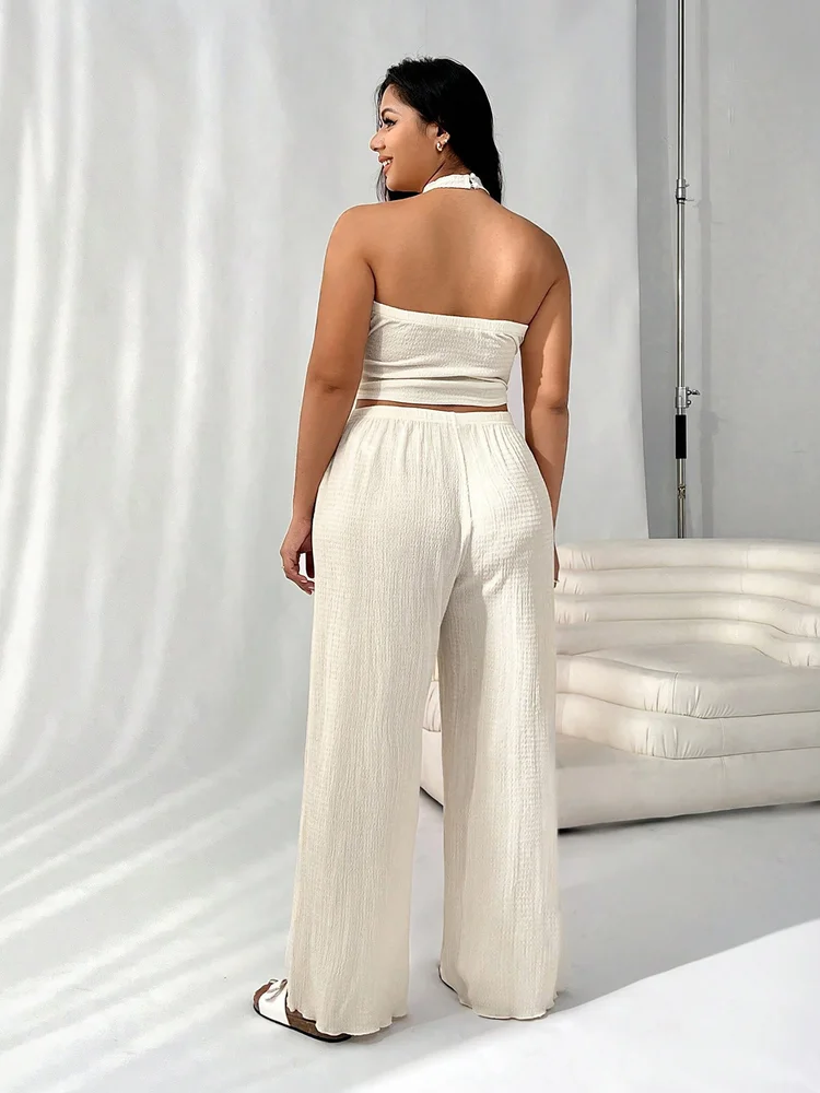 2pcs Plus Size Gathered Pant Co-ords