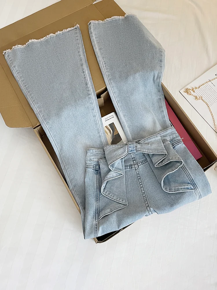 [ High Stretch ] Bow Flare Leg Jeans