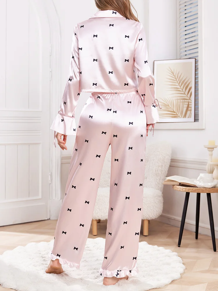 2Pcs Ruffle Satin Lounge Set