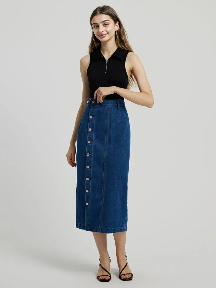 Side Button Denim Skirt