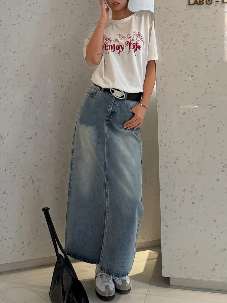 Slit Denim A-Line Skirt